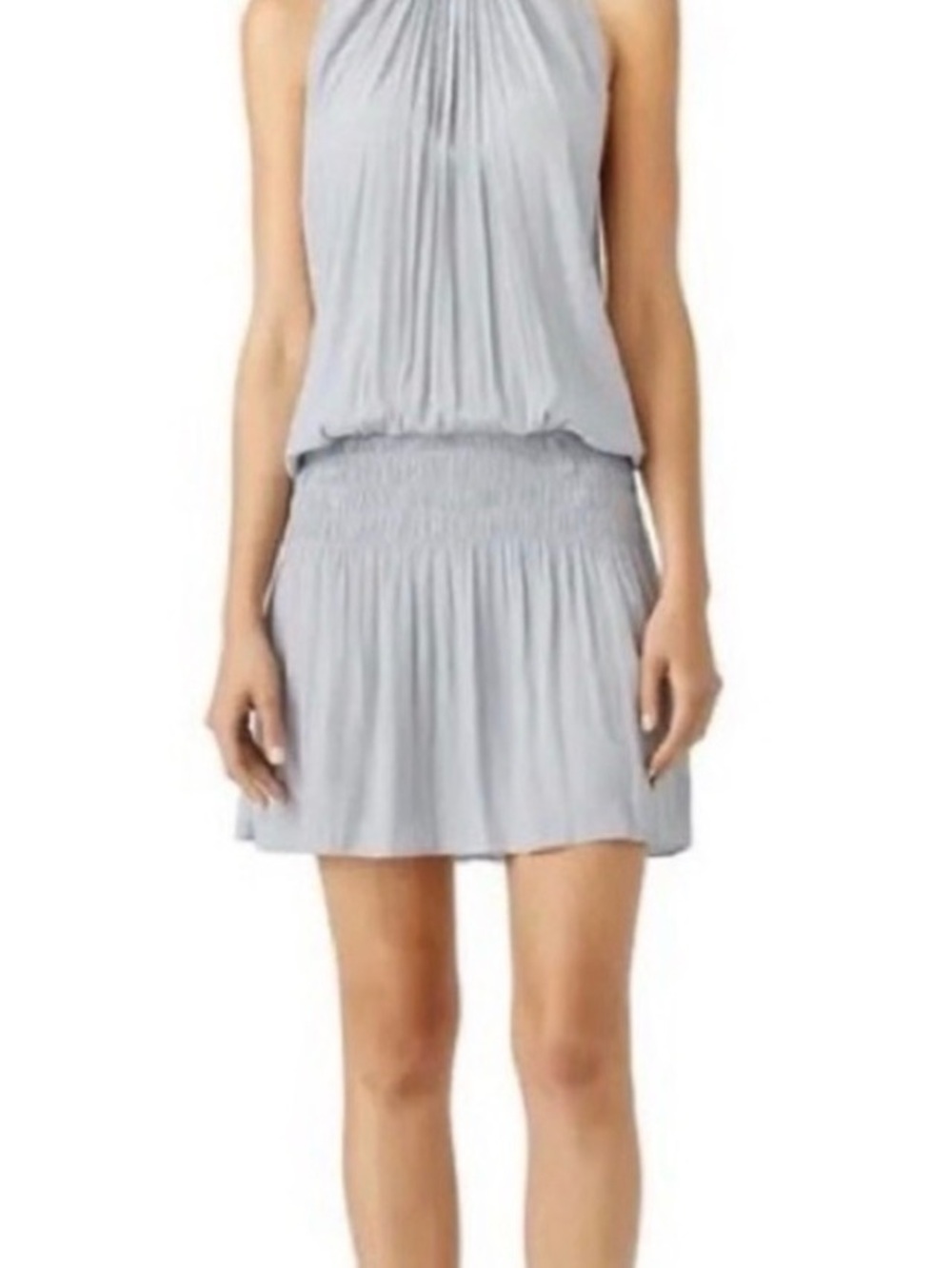 Ramy Brook Lighg Gray Halter Smocked Waist Mini Dress